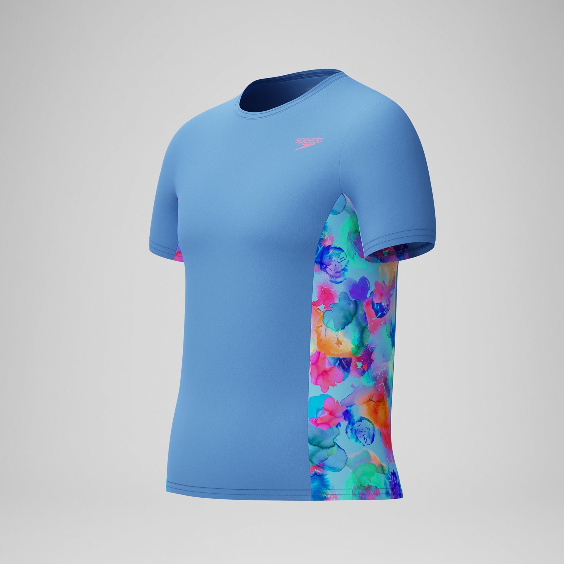 Speedo Girl's Short Sleeve Print Splice Rashguard  Girls Rash Guard  Speedo