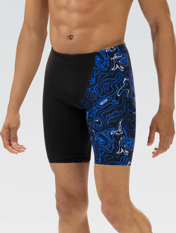 Dolfin Reliance Men's Printed Vapor Blue and Color Blocked Leg Jammer  Swim Jammers  Dolfin