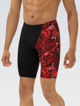 Dolfin Reliance Men's Printed Vapor Blue and Color Blocked Leg Jammer Extended Colors  Swim Jammers  Dolfin