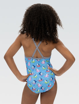 Dolfin Uglies Girls’ Fin Floats Criss-Cross Back One Piece Swimsuit  Girls One Piece  Dolfin