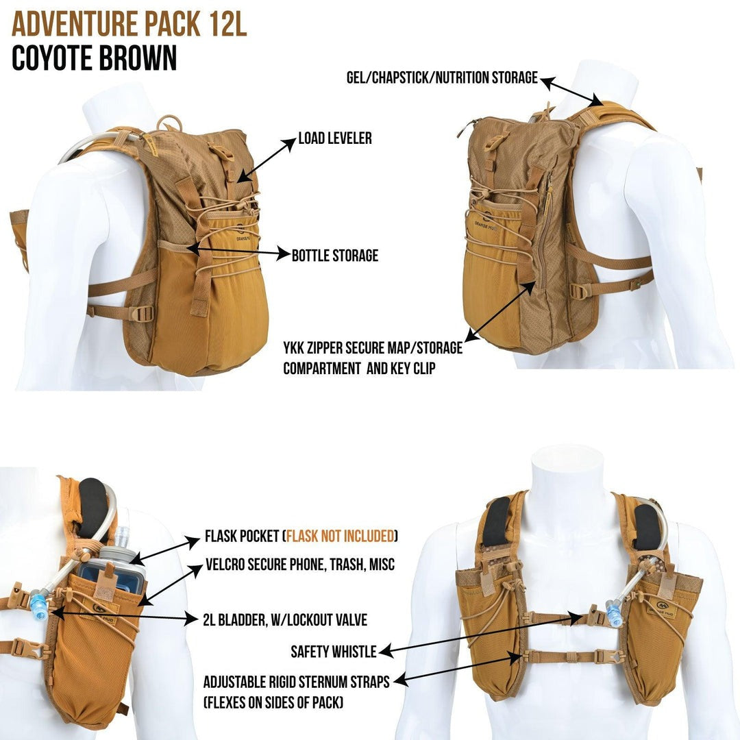 Orange Mud Adventure Pack, 12L 3.0 with Trekking Pole Upgrade  Hydration Vest  Orange Mud