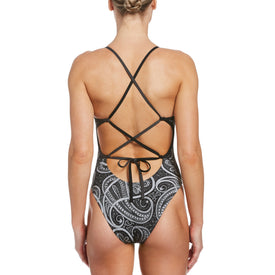 NIKE Bandana Lace Up Tieback One Piece Swimsuit  Competition Swimsuits  Nike