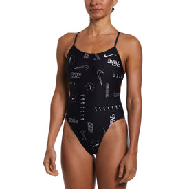 Nike Women's Hydrastrong Multi Print Lace Up Tie Back One Piece Swimsuit  One Piece Swimsuits  Nike