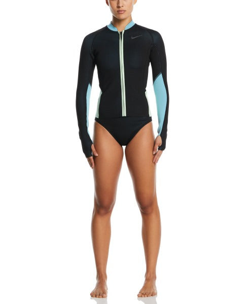 Nike Women's Fusion Wild Water Reversible Long Sleeve Zip Shirt  Long Sleeve Rash Guard  Nike