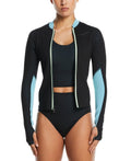 Nike Women's Fusion Wild Water Reversible Long Sleeve Zip Shirt  Long Sleeve Rash Guard  Nike