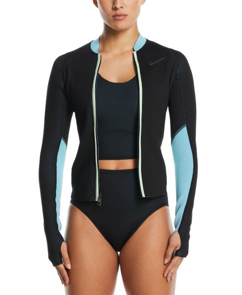 Nike Women's Fusion Wild Water Reversible Long Sleeve Zip Shirt  Long Sleeve Rash Guard  Nike