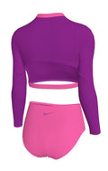 Nike Girls' Colorblock Long Sleeve Crop Top & High Waist Set  Girls Rash Guard  Nike