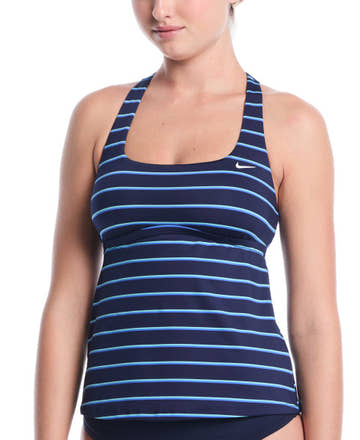 Nike Swim Effortless Preppy Pinstripe Square Neck Tankini  Women's Tankini Top  Nike