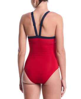 Nike Women's Swim Bold Color Block V-Back One Piece Swimsuit