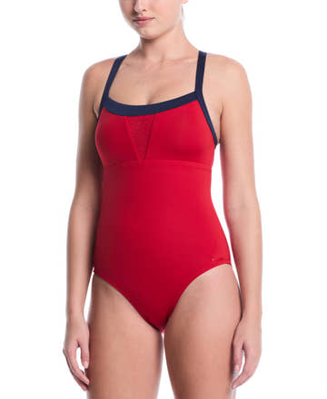 Nike Women's Swim Bold Color Block V-Back One Piece Swimsuit