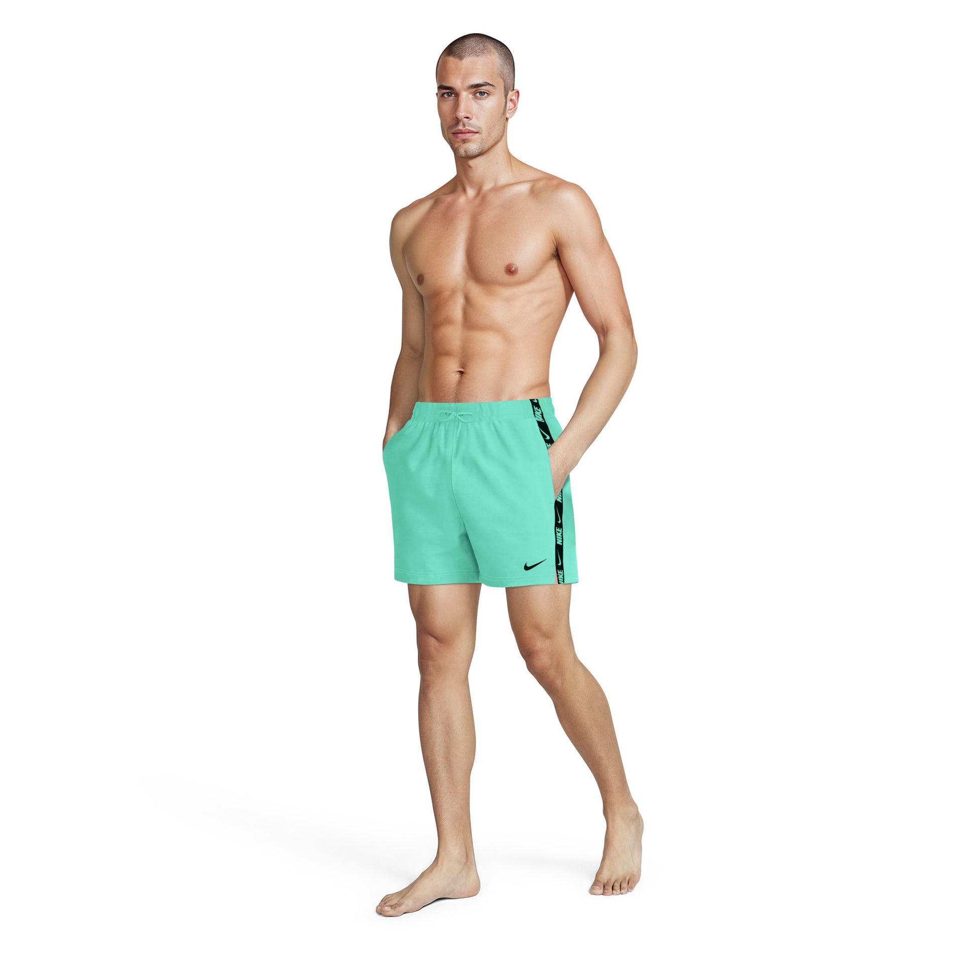 Nike Logo Tape Swim Breaker Men's 5 Inch Brief-Lined Volley Short  Boardshorts  Nike