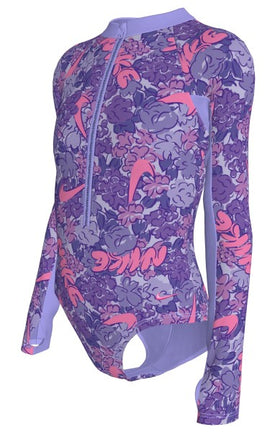 Nike Big Girls' Doodle Floral Nike Long Sleeve One Piece Swimsuit  Girls One Piece  Nike