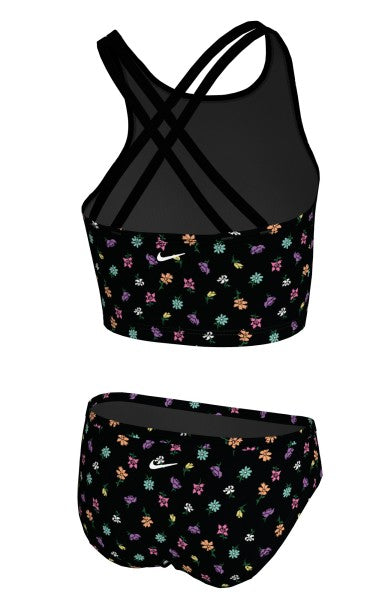 Nike Big Girls' Crafted Blooms Spiderback Midkini Set  Girls Midkini  Nike