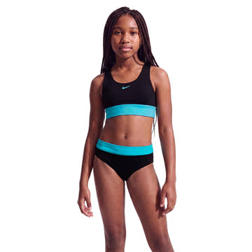 Nike Girls Colorblock Racerback Big Kids Two Piece Swimsuit  Two Piece Swimsuits  Nike