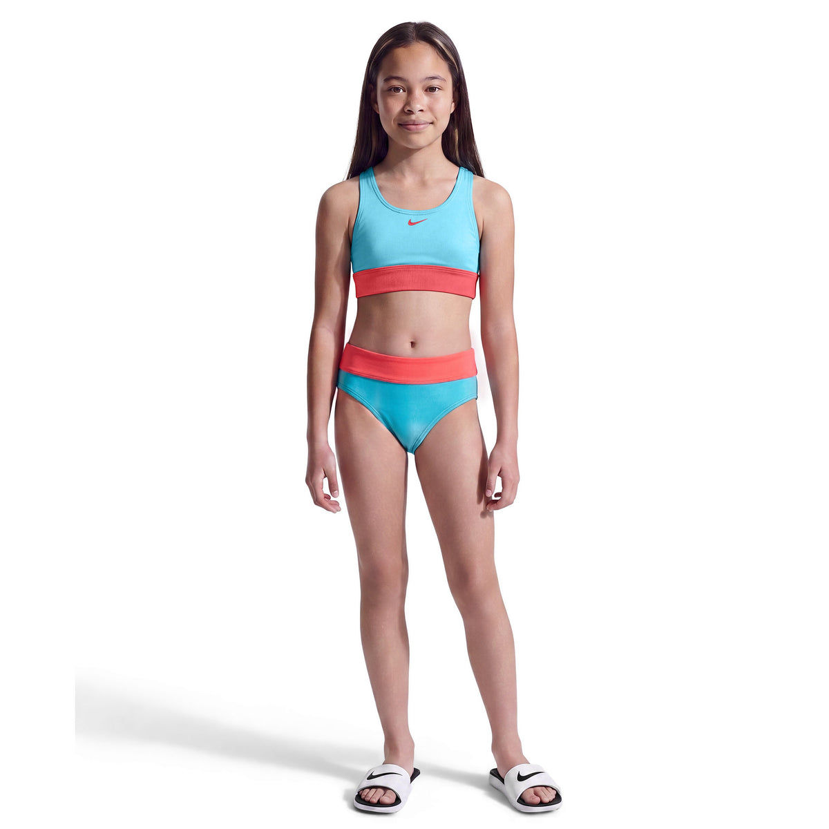 Nike Girls Colorblock Racerback Big Kids Two Piece Swimsuit  Two Piece Swimsuits  Nike