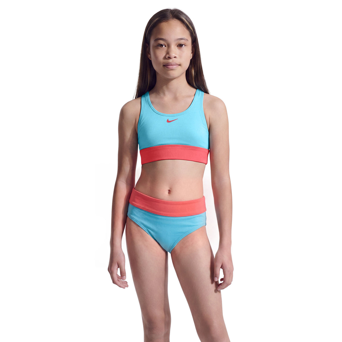 Nike Girls Colorblock Racerback Big Kids Two Piece Swimsuit  Two Piece Swimsuits  Nike