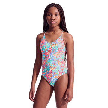 Nike Girls Floral Print Big Kids One Piece Swimsuit