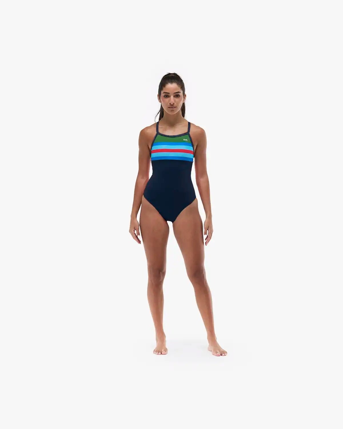 TYR Women's Stripe Durafast Elite Diamondfit Fit Katie Ledecky Swimsuit  One Piece Swimsuits  Tyr