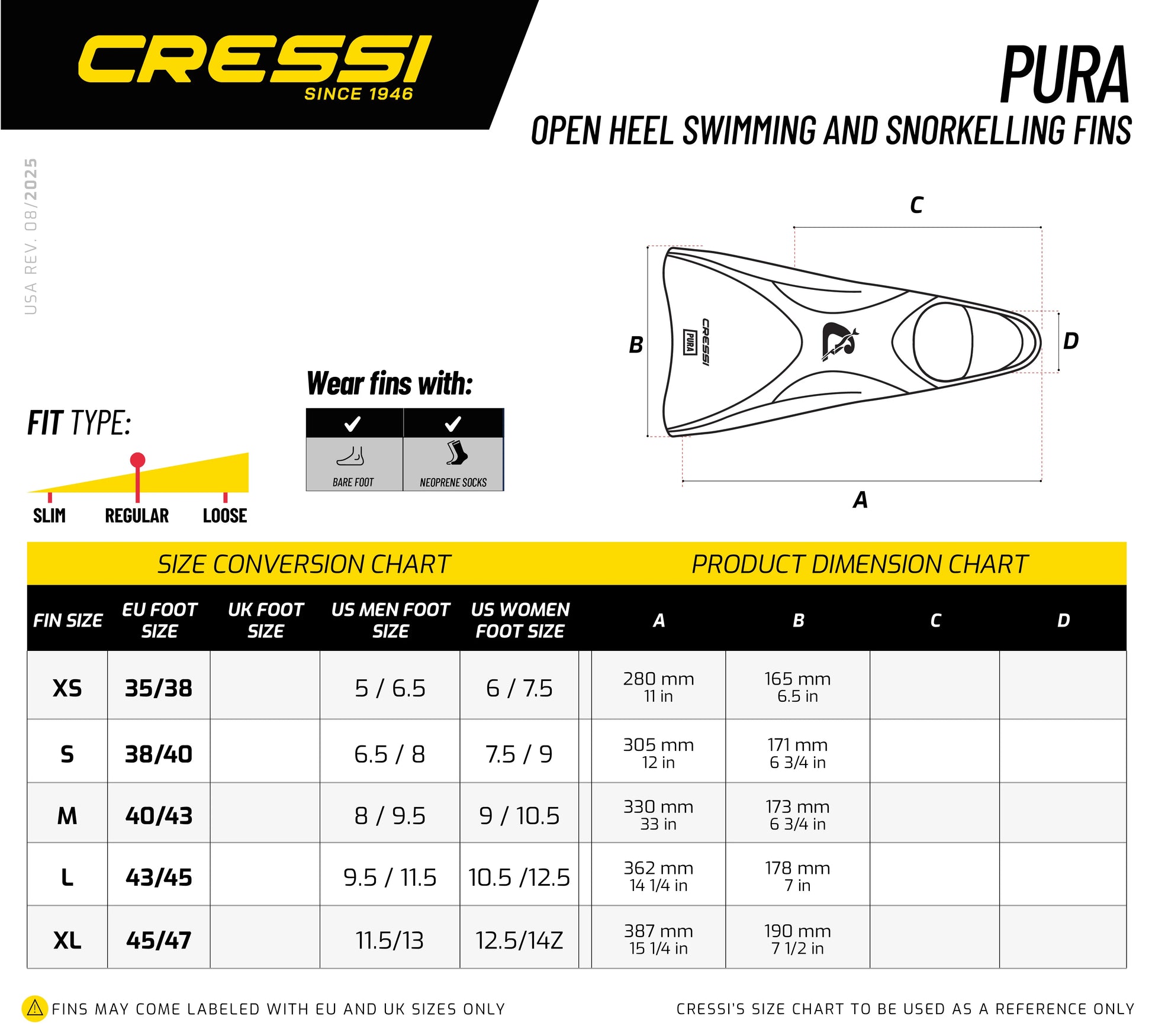 Cressi Pura Kid Swim Fins  Training Swim Fins  Cressi