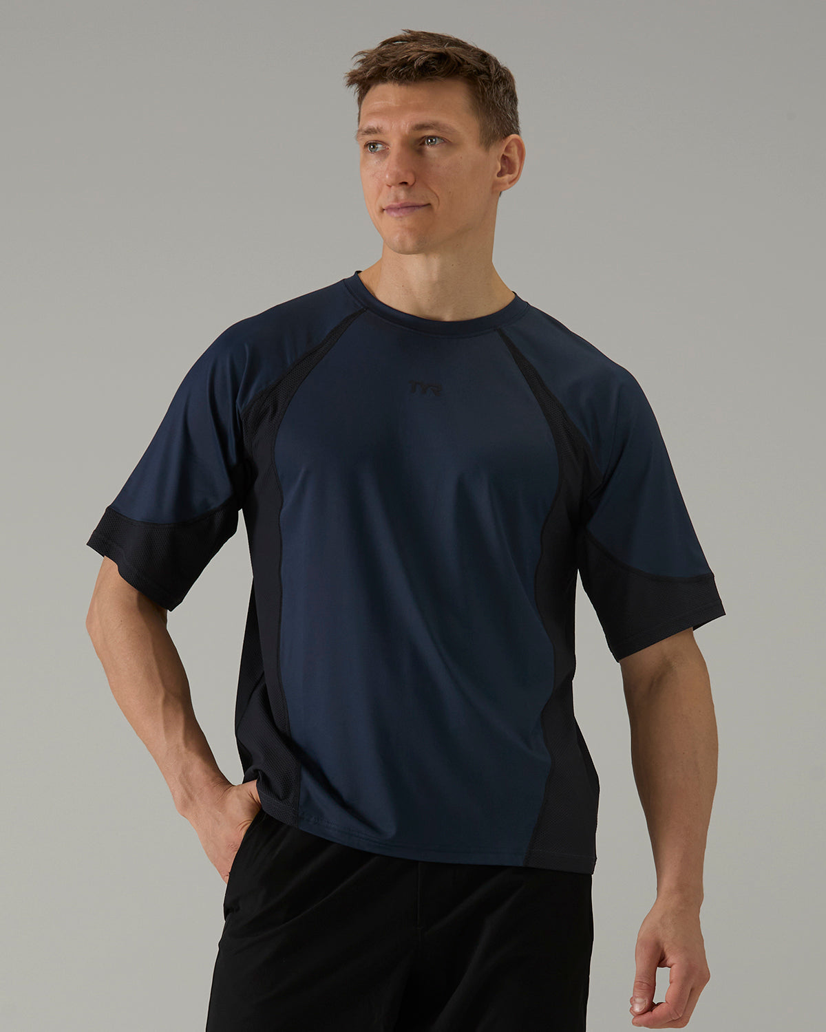 TYR Men's Mixed Media Splice Training Tee  Shirts  Tyr