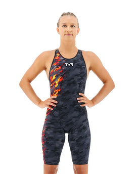 TYR Women's Venzo Closed Back Swimsuit - Camo Fire - Tech suit  Technical Swimsuits  Tyr
