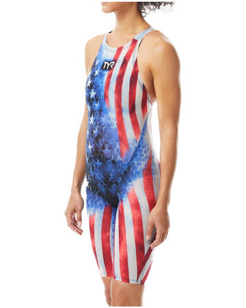 TYR Women's Avictor Supernova USA Closed Back Tech Suit  Technical Swimsuits  Tyr