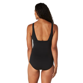 Speedo Solid V Neck One Piece Swimsuit  Women's Aquatic Fitness Swimsuits  Speedo