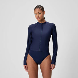 Speedo Women's Long Sleeve Solid Zip Rashguard  Long Sleeve Rash Guard  Speedo