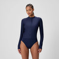 Speedo Women's Long Sleeve Solid Zip Rashguard  Long Sleeve Rash Guard  Speedo