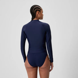 Speedo Women's Long Sleeve Solid Zip Rashguard  Long Sleeve Rash Guard  Speedo