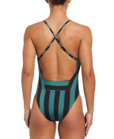 Nike Women Statement Stripe V-Neck One Piece  One Piece Swimsuits  Nike