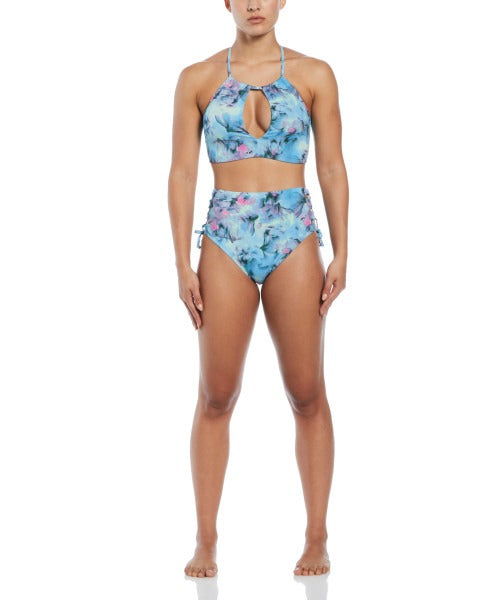 Nike Women Aqua Floral Lace Up Bikini Top  Bikini Top  Nike