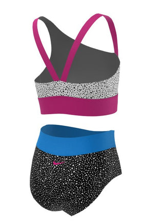 Nike Girl's Water Dots Asymmetrical Top & High Waist Bikini Set  Girls Midkini  Nike