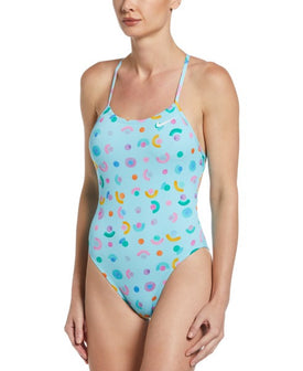 Nike Women's Hydrastrong Multiple Print Lace Up Tie Back One Piece Swimsuit  Team Print  Nike