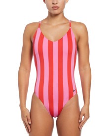 Nike Women Statement Stripe V-Neck One Piece  One Piece Swimsuits  Nike