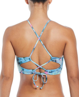 Nike Women Aqua Floral Lace Up Bikini Top  Bikini Top  Nike