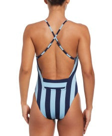 Nike Women Statement Stripe V-Neck One Piece  One Piece Swimsuits  Nike