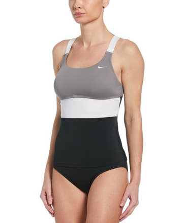 Nike Colorblock V-Back One Piece  Women's Aquatic Fitness Swimsuits  Nike