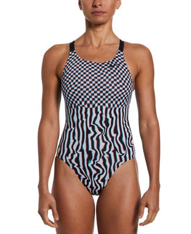 Nike Dripping Check Fastback One Piece Swimsuit  Swim Team Prints  Nike