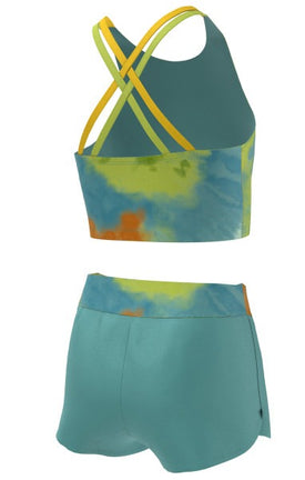 Nike Girl's Swimsuit Tie Dye Spiderback Midkini & Short Set  Girls Midkini  Nike