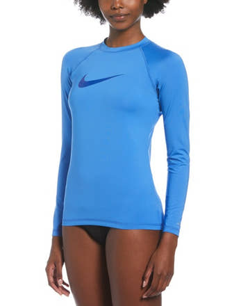 Nike Women's Solid Swoosh Long Sleeve Hydroguard  Long Sleeve Rash Guard  Nike