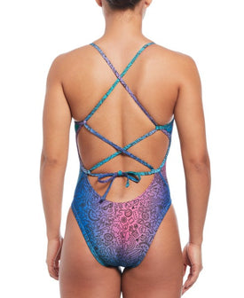 Nike Women's Hydrastrong Multiprint Lace-Up Tie-Back One Piece Swimsuit  Team Print  Nike