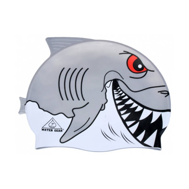 Blue Camo Shark Silicone Swim Cap For Kids – Water Gear Critter Cap, Fun For Pool & Camp