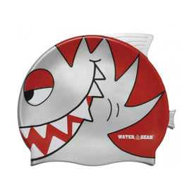 Water Gear Piranha Silicone Kid's Swim Cap Silver  Kids Swim Caps  Water Gear
