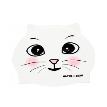 Water Gear White Cat Critter Silicone Swim Cap  Swim Caps  Water Gear