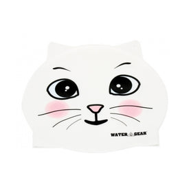 Water Gear White Cat Critter Silicone Swim Cap  Swim Caps  Water Gear
