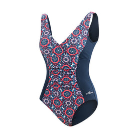 Dolfin Aquashape Mosaic V-Neck Panel Swimsuit  Women's Aquatic Fitness Swimsuits  Dolfin