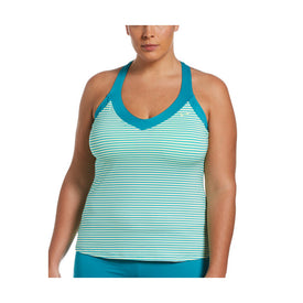 Nike Plus Size Micro Stripe V-neck Tankini Top  Women's Aquatic Fitness Swimsuits  Nike