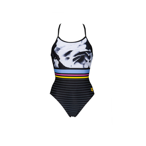 Arena W Dark Floral Stripes Accelerate Back One Piece