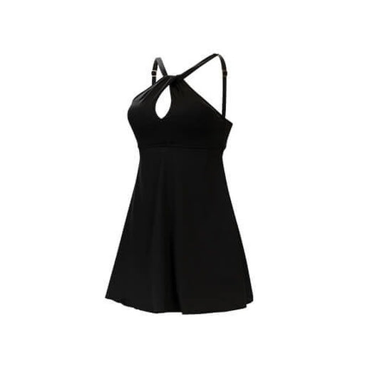 Dolfin Women's Aquashape Solid Black Front Keyhole A-Line Swim Dress